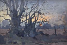 Hugh Ralph Micklem (British 1918-2009): Sunset Through the Trees