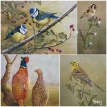 Robert E Fuller (British 1972-): 'Yellow Hammer' Pheasants 'Goldfinch on Thistle' and Kingfishers