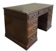 Late Victorian walnut twin pedestal writing desk