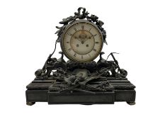 A large and imposing late 19th century French mantle clock with a breakfront plinth constructed from