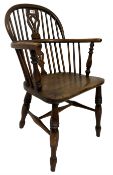 19th century elm and yew wood Windsor elbow chair