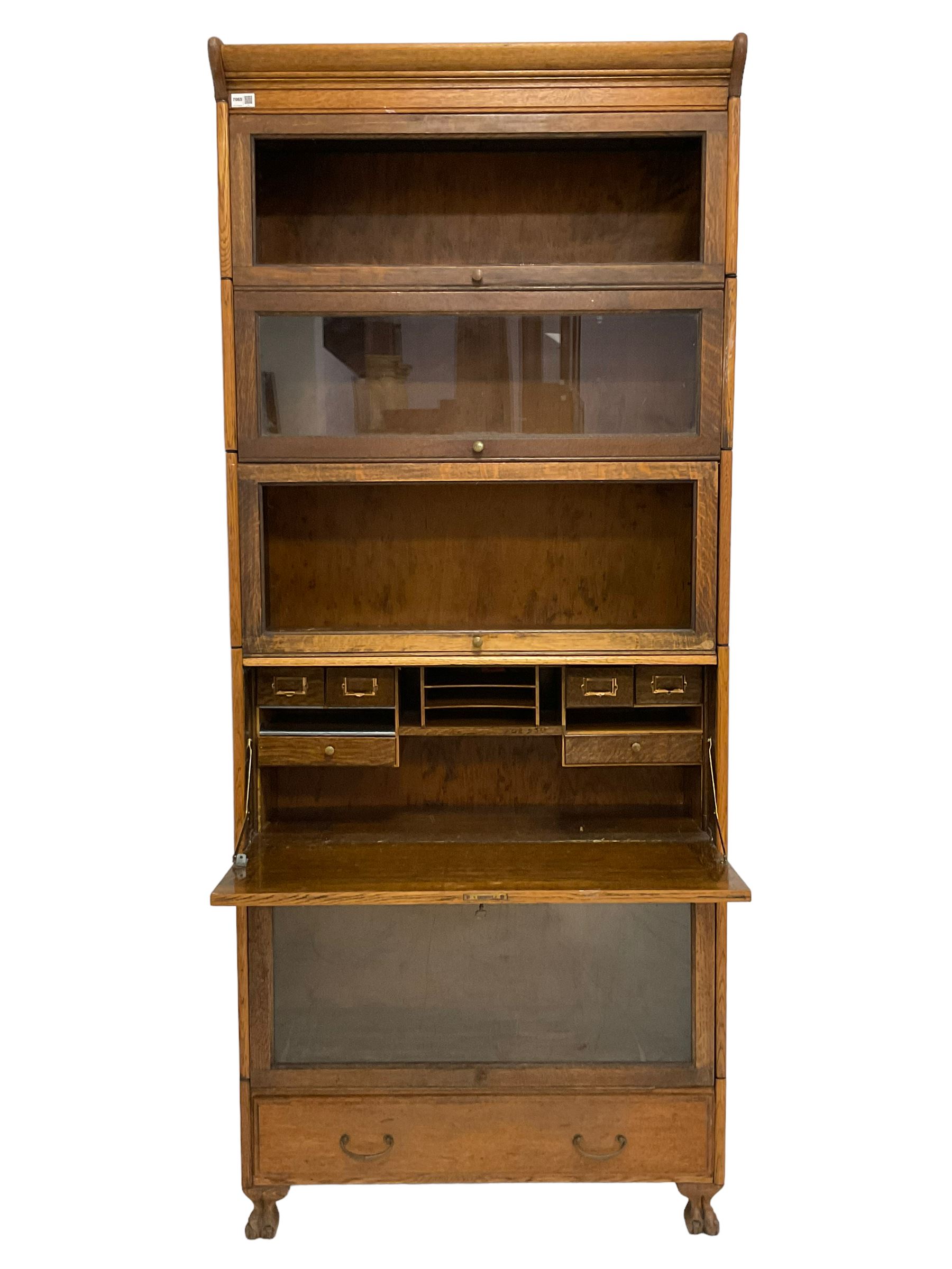 Early to mid-20th century five sectional stacking library bookcase - Image 5 of 7