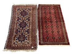 Afghan rug with geometric design and borders together (200cm x 105cm) together with a Hamadan rug (2