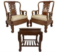 Pair Chinese hardwood armchairs