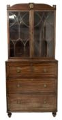 George III mahogany secretaire bookcase