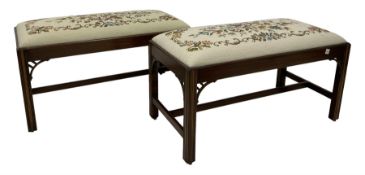 Pair of Georgian design mahogany rectangular stools