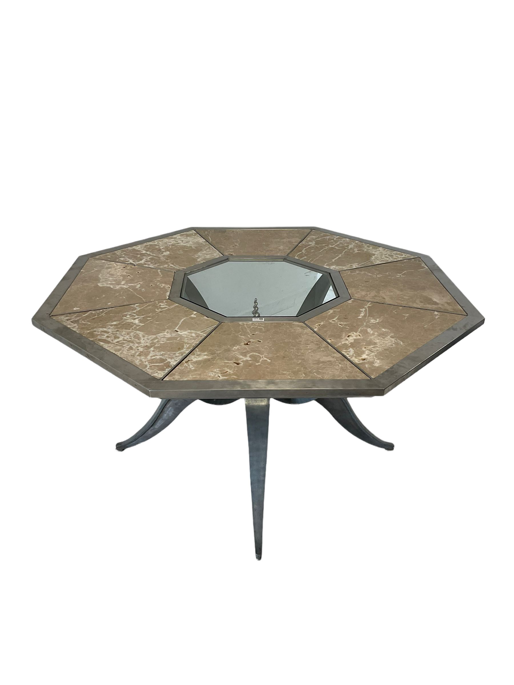 Contemporary steel dining table in octagonal form - Image 2 of 8