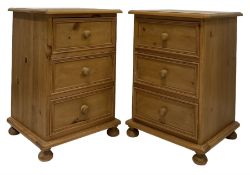 Pair waxed pine bedside chests