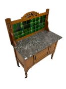 Late Victorian satin walnut wash stand with tiled back