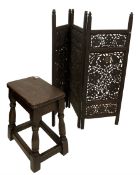 Oak stool with hardwood screen