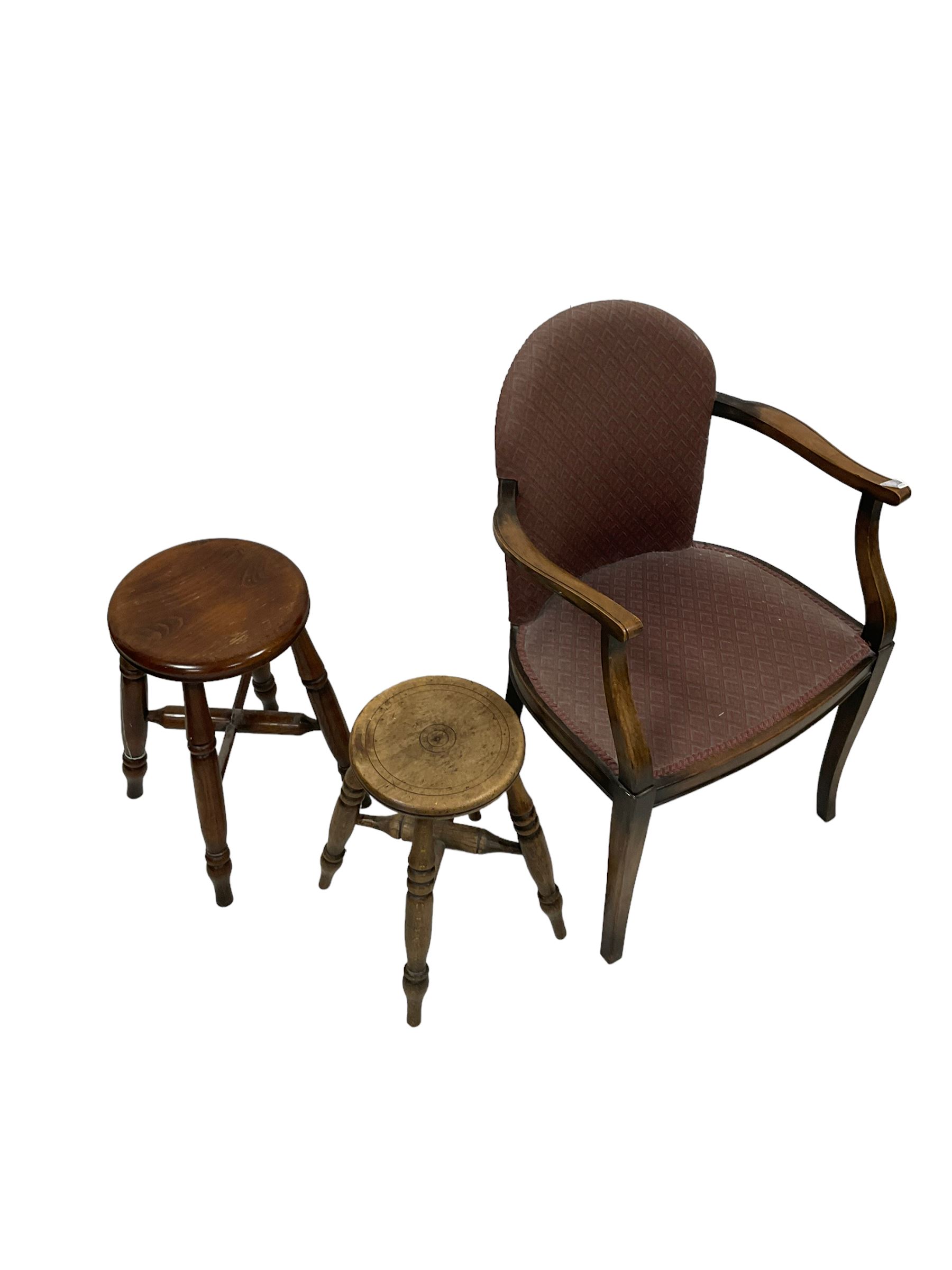 Edwardian hall chair together with two stools - Image 2 of 2