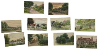 Collection of ten early 20th century watercolours on postcards of local views including Askham Bryan