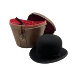 Bowler hat in leather hat box W36cm