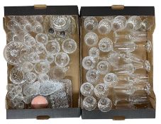 Quantity of cut glass to include brandy glasses etc. in two boxes