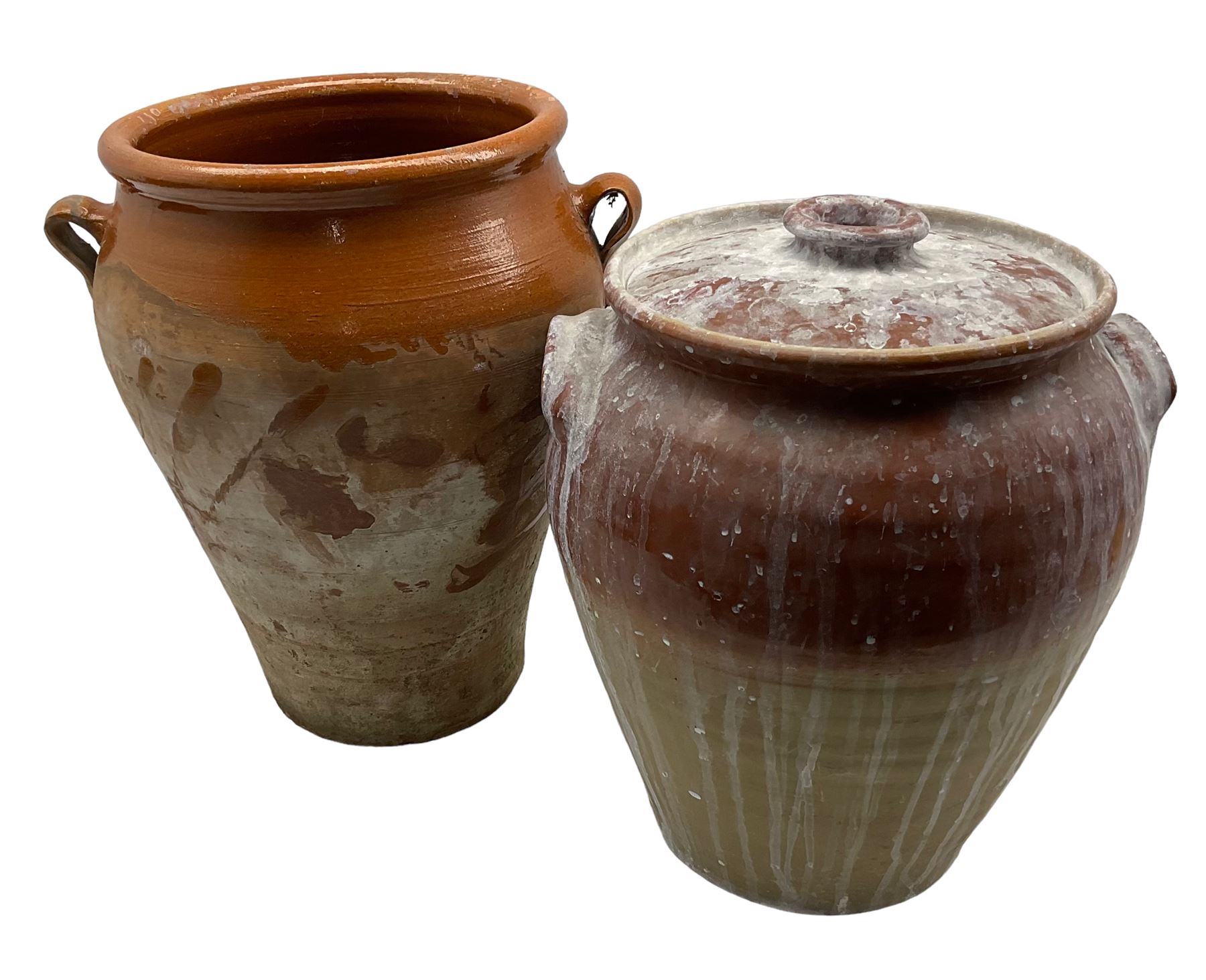 Terracotta twin handled urn with lid