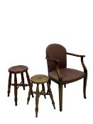 Edwardian hall chair together with two stools