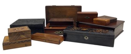 Victorian and later boxes to include a carved and stained square box dated 1893