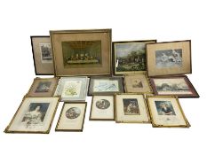 Quantity of framed pictures to include etchings and original painting of swans (14)