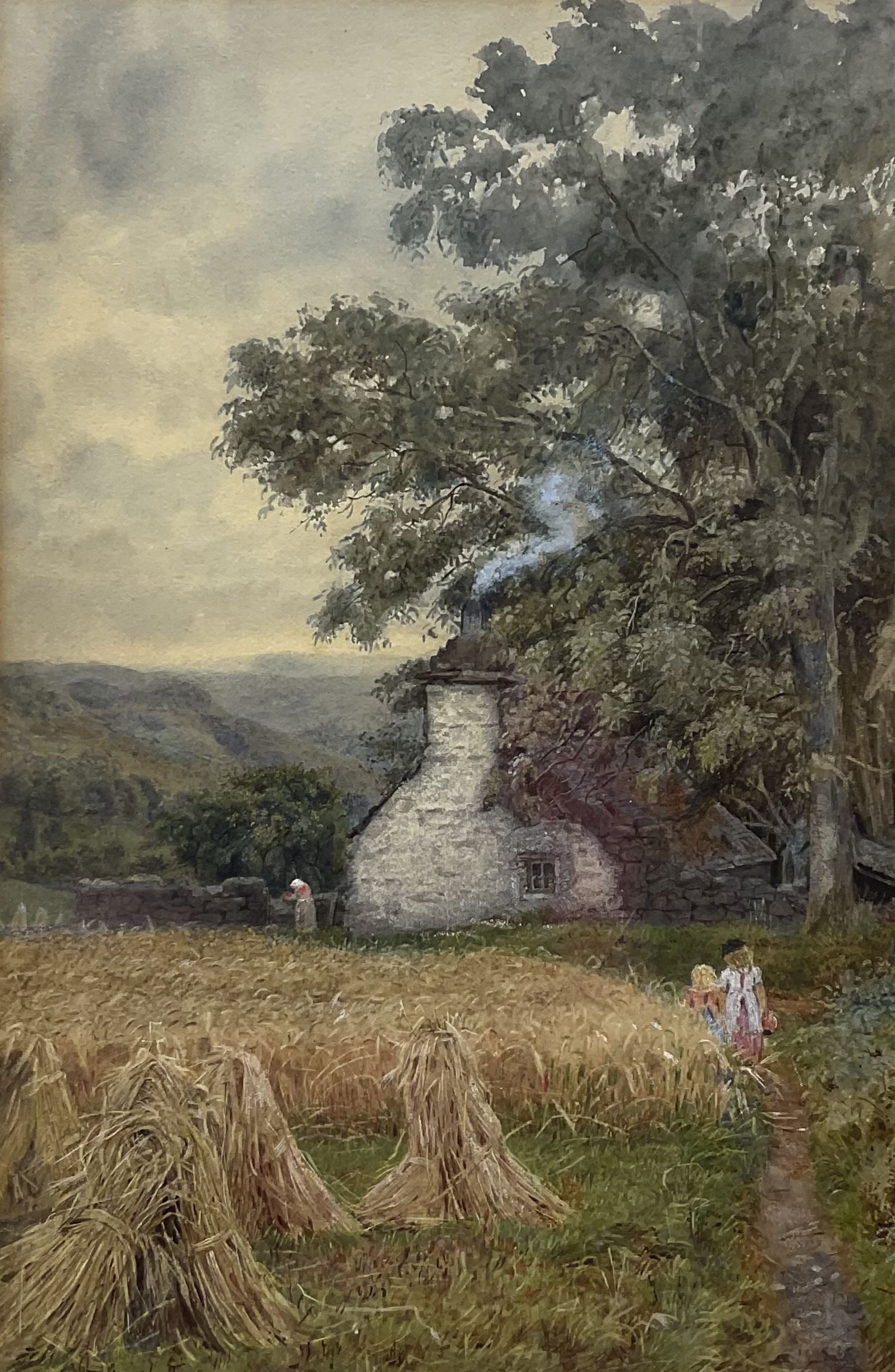 T Hampson Jones (British 1846-1916): Farm with Wheatsheaves