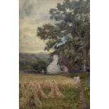 T Hampson Jones (British 1846-1916): Farm with Wheatsheaves