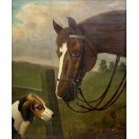 Attrib. Colin Graeme Roe (Scottish 1855-1910): 'Members of the Hunt' Portrait of Chestnut Horse with