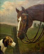 Attrib. Colin Graeme Roe (Scottish 1855-1910): 'Members of the Hunt' Portrait of Chestnut Horse with