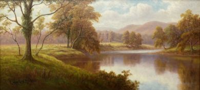 Everett Watson Mellor (British 1878-1965): 'Bolton Abbey from the Wharfe - Yorkshire'