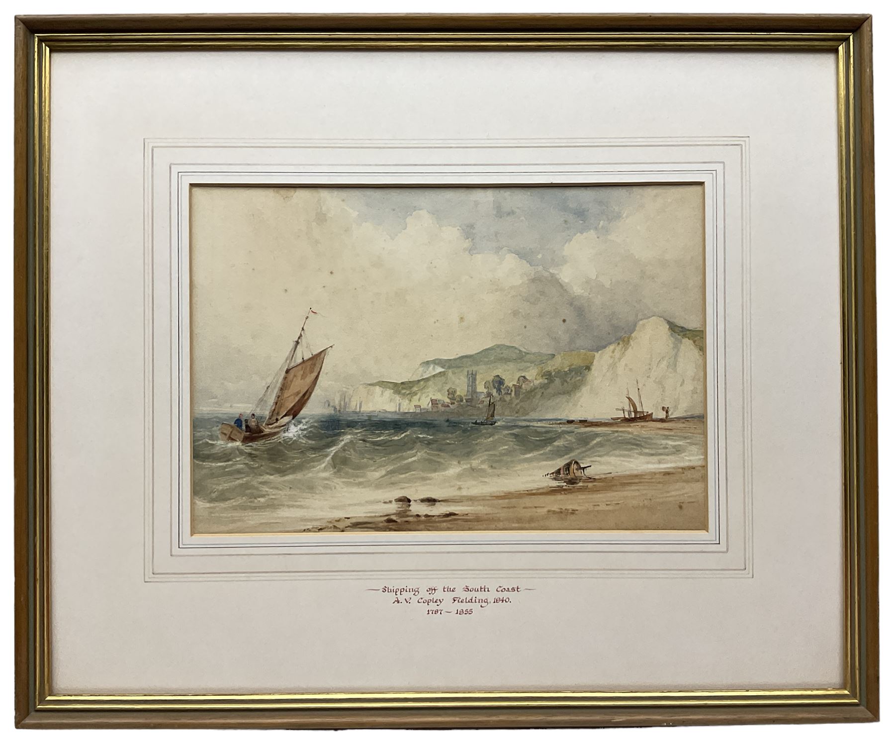 Anthony Vandyke Copley Fielding (British 1787-1855): 'Shipping off the South Coast' - Image 2 of 3