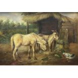 Follower of Edgar Hunt (British 1876-1953): Donkey and Horse in Farmyard
