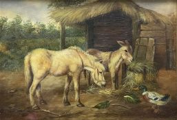 Follower of Edgar Hunt (British 1876-1953): Donkey and Horse in Farmyard