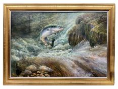 Chris Sharp (Scottish Contemporary): Salmon over the Waterfall