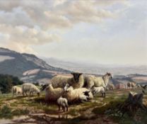 Daniel Van der Putten (Dutch 1949-): 'Sheep and Lambs on Broadway Hill - Cotswolds'