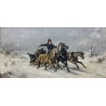 J Orloff (Russian 19th century): Troika Speeding Through a Snowstorm