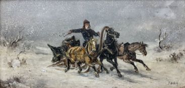 J Orloff (Russian 19th century): Troika Speeding Through a Snowstorm