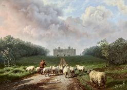 Daniel Van der Putten (Dutch 1949-): 'Taking the Sheep back to the Farm - Castle Ashby Northamptonsh