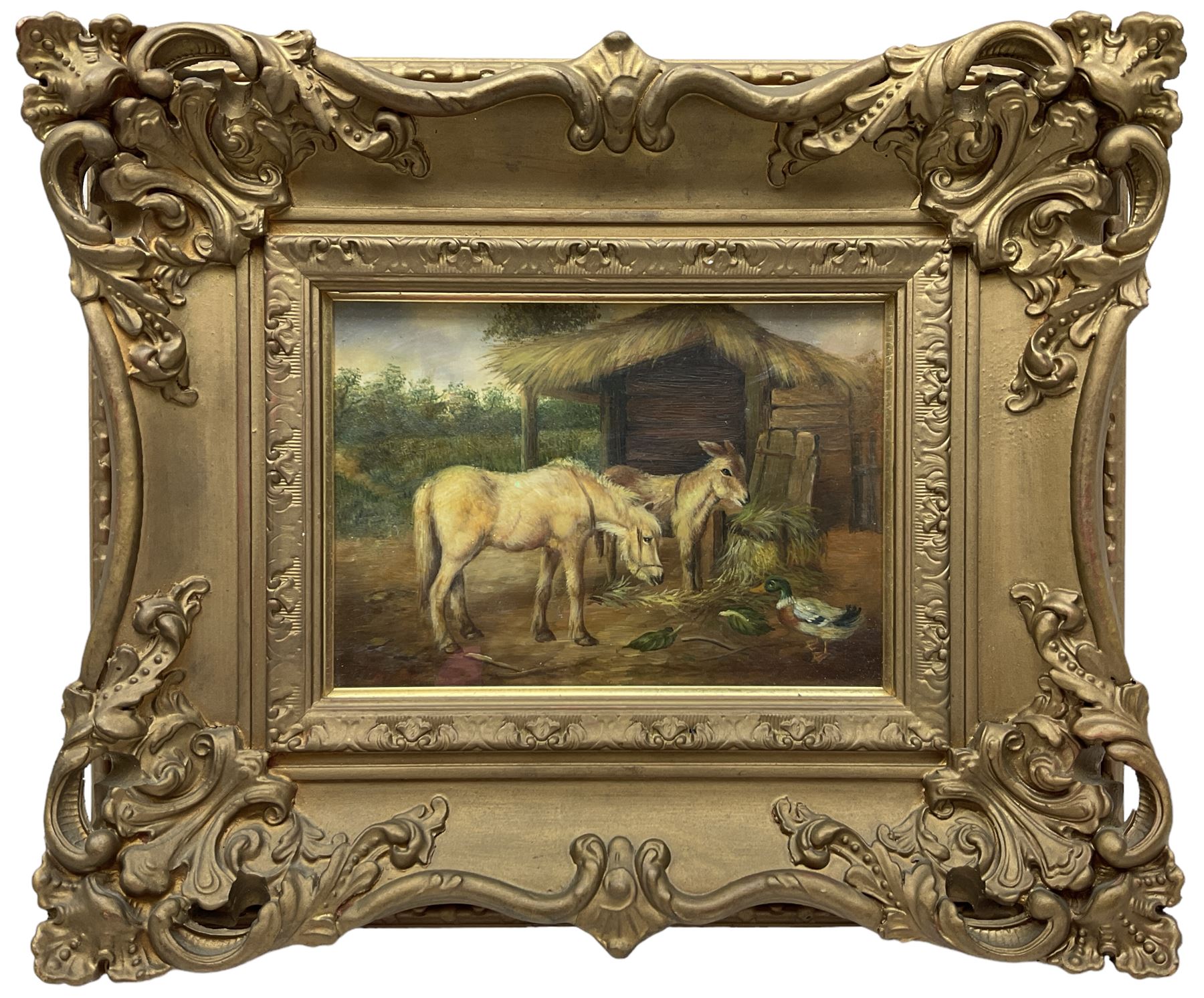 Follower of Edgar Hunt (British 1876-1953): Donkey and Horse in Farmyard - Image 2 of 2