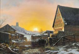 Daniel Van der Putten (Dutch 1949-): 'Winter Sunset - Church Stowe Northamptonshire'