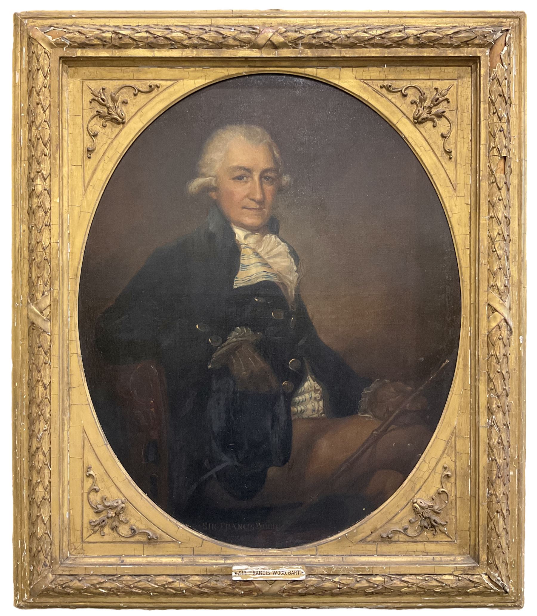 English School (18th century): Portrait of 'Sir Francis Wood Bt.' Seated Three Quarter Length with B - Image 2 of 4