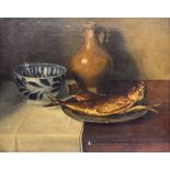 Adriaan Timmers (Dutch 1886-1952): Still Life of Fish with Jug and Bowl