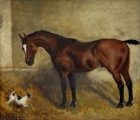 Ruth Tennant (English Naive School early 20th century): Horse in Stable with Dog