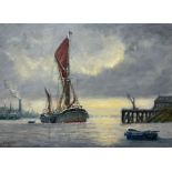 Jack Rigg (British 1927-): 'Sailing Barge Reminder' by the Docks
