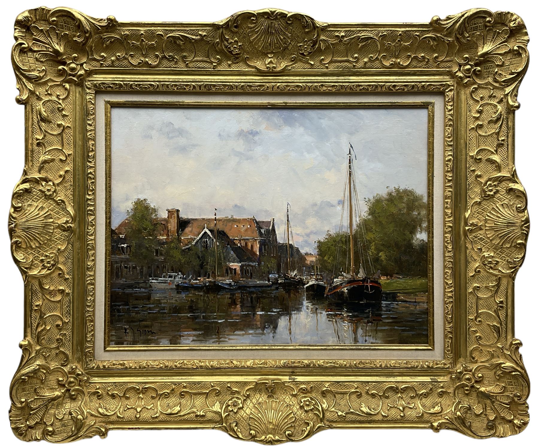 English School (20th century): Amsterdam Canal and River Scene - Image 3 of 4