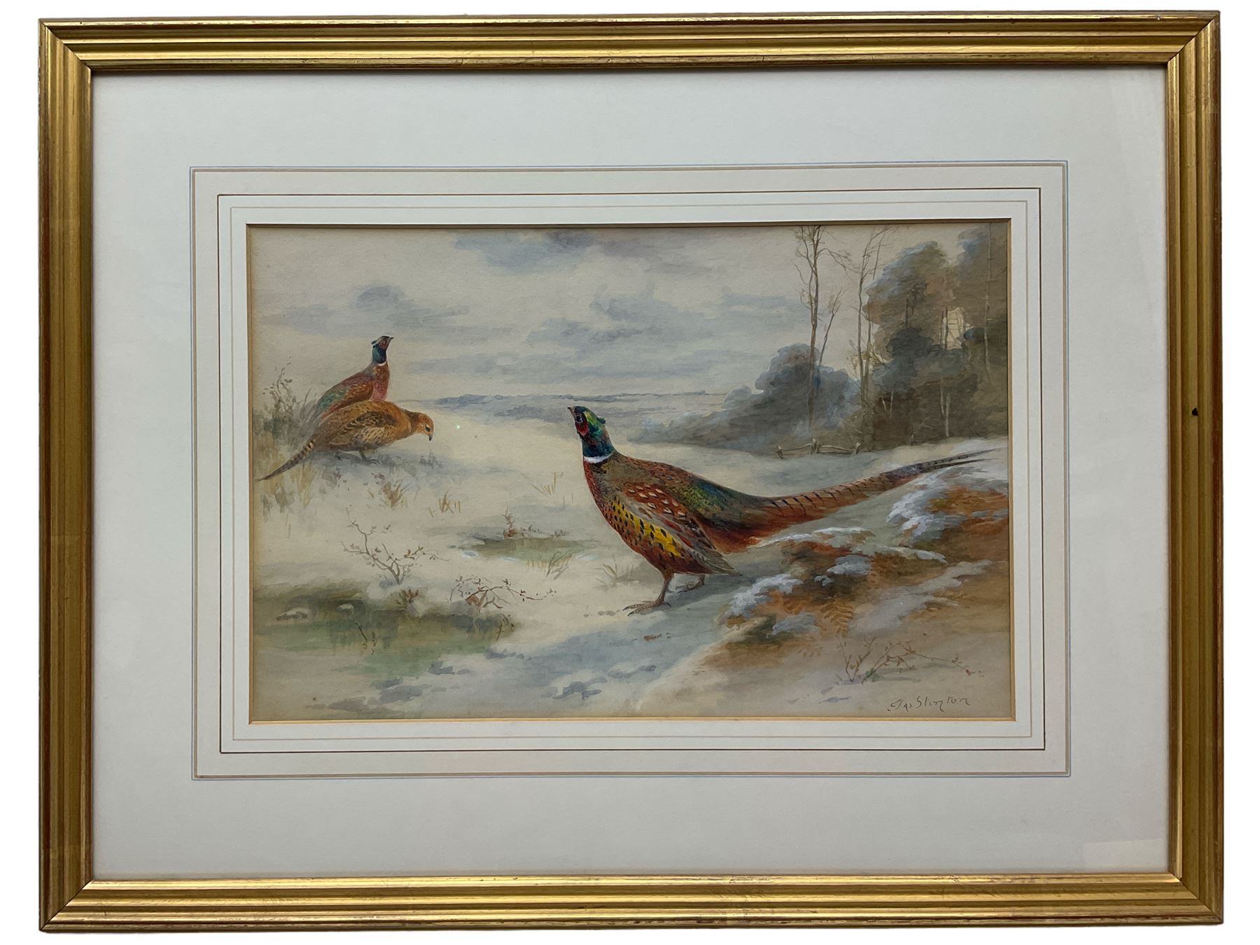 James Stinton (British 1870-1961): Pheasants in a Winter Landscape - Image 2 of 2