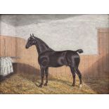 Albert Clark Snr (British 1821-1909): Portrait of a Bay Horse in Stable with J R initialled on rug