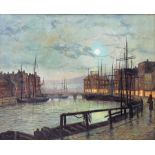Circle of Walter Linsley Meegan (British c1860-1944): Whitby Harbour at Moonlight