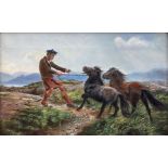 Circle of Rosa Bonheur (French 1822-1899): A Ghillie and two Shetland Ponies in a Misty Scottish Hig