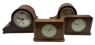 Two 1950s Savings clocks with coin clot and two oak cased mantel clocks (4)