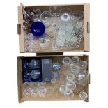 Two boxes of glassware to include decanters