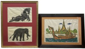 Two 19th/20th century Thai paintings of Horse and Elephant and the Royal Barge and other prints/phot