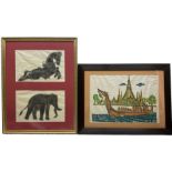 Two 19th/20th century Thai paintings of Horse and Elephant and the Royal Barge and other prints/phot